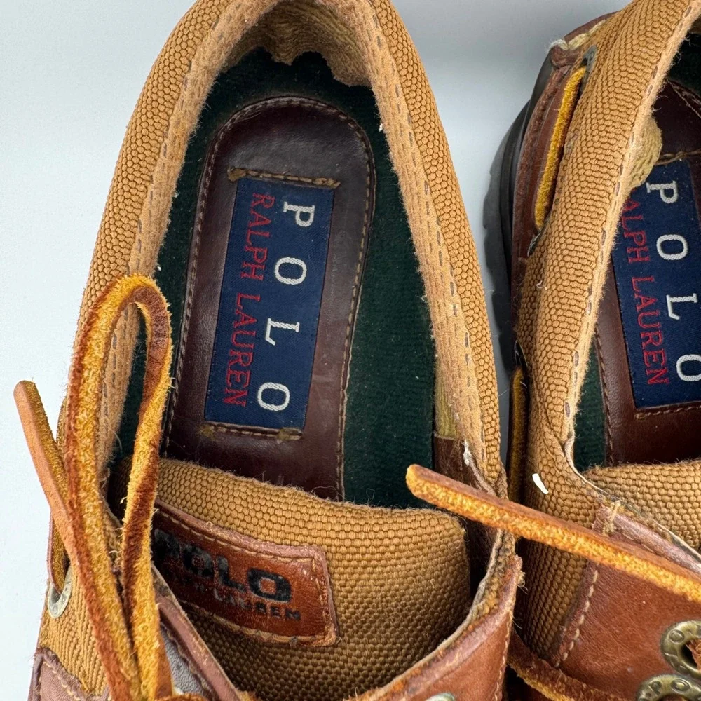 Polo Ralph Lauren Boat Shoes 10D Brown Lug Sole Leather Canvas MA2531